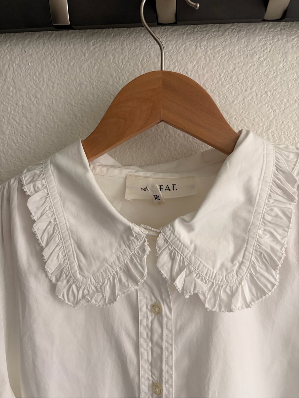 THE GREAT. White Ruffled-Collar Button Front Blouse - Picture 4 of 8